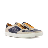 Gentlemen's & Young Adult - Activo Basico Sneaker - Hand Painted Navy Blue Croco Embossed Calf Leather combined with Hand Painted Beige Croco Embossed Calf Leather