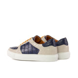 Gentlemen's & Young Adult - Activo Basico Sneaker - Hand Painted Navy Blue Croco Embossed Calf Leather combined with Hand Painted Beige Croco Embossed Calf Leather