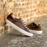 Gentlemen & Young Adult - Activo Sneaker - Hand Painted & Burnished Medium Brown Woven Embossed Calf Leather combined with Medium Brown Calf Leather