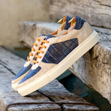 Gentlemen's & Young Adult - Activo Basico Sneaker - Hand Painted Navy Blue Croco Embossed Calf Leather combined with Hand Painted Beige Croco Embossed Calf Leather