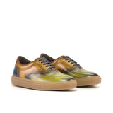 Gentlemen Ocio Sneaker - Hand Painted Khaki & Cognac & Denim Patina in Calf Leather