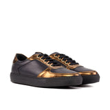Gentlemen's & Young Adult - Activo Basico Sneaker - Hand Painted Black Woven Calf Leather with Metallic Calf Leather in Copper
