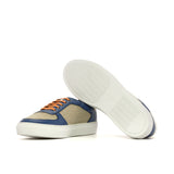 Gentlemen's & Young Adult - Activo Basico Sneaker - Hand Painted Blue & White Full Grain Calf Leather combined with Ice Linen