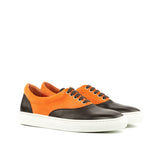 Gentlemen Ocio Sneaker - Hand Painted Dark Brown Calf Leather combined with Orange Kid Suede Calf Leather