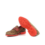 Gentlemen Loafer in Leopard Sartorial Fabric and Hand Painted Red Pebble Grain Calf Leather with Goodyear Welt