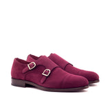 Gentlemen Double Monk in Wine Colour Kid Suede Calf Leather with Goodyear Welt