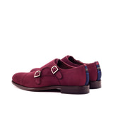 Gentlemen Double Monk in Wine Colour Kid Suede Calf Leather with Goodyear Welt