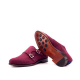 Gentlemen Double Monk in Wine Colour Kid Suede Calf Leather with Goodyear Welt