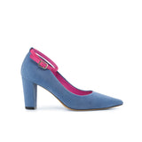 Figueres Pump in Jeans Blue Italian Suede Leather detailed with Fuchsia Italian Suede Leather
