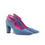 Figueres Pump in Jeans Blue Italian Suede Leather detailed with Fuchsia Italian Suede Leather