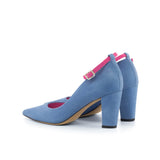 Figueres Pump in Jeans Blue Italian Suede Leather detailed with Fuchsia Italian Suede Leather