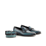 Gentlemen Loafer in Hand Painted Turquoise Patina - Calf Leather with Goodyear Welt and Matching Patina Leather Belt