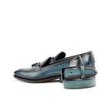 Gentlemen Loafer in Hand Painted Turquoise Patina - Calf Leather with Goodyear Welt and Matching Patina Leather Belt