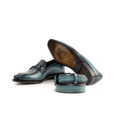 Gentlemen Loafer in Hand Painted Turquoise Patina - Calf Leather with Goodyear Welt and Matching Patina Leather Belt