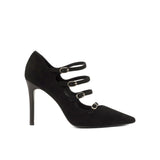Valencia Pump in Black Italian Suede Leather detailed with Black Luxury Nappa Leather