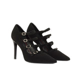 Valencia Pump in Black Italian Suede Leather detailed with Black Luxury Nappa Leather