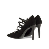 Valencia Pump in Black Italian Suede Leather detailed with Black Luxury Nappa Leather