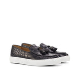 Gentlemen Barcelona Sneaker in Hand Painted Black Croco Embossed Calf Leather
