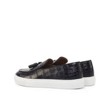 Gentlemen Barcelona Sneaker in Hand Painted Black Croco Embossed Calf Leather