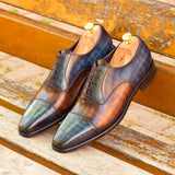 Gentlemen Oxford in Hand Painted Denim & Brown Patina in Calf Leather with Goodyear Welt