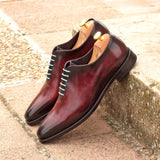 Gentlemen Wholecut with Hand Painted Burgundy & Grey Patina in Calf Leather with Goodyear Welt