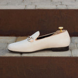 Gentlemen Cotres Slip On - Ivory Suede Leather with Metal Accent Bar