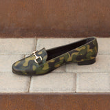 Ladies Rosa Slip On in Hand Painted Khaki Patina Calf Leather detailed with Gold Metal Bit