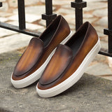 Gentlemen Barcelona Sneaker in Hand Painted Cognac Patina in Calf Leather