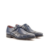 Gentlemen Single Monk in Navy Blue Painted Calf Leather & Navy Blue Painted Croco Leather with Goodyear Welt