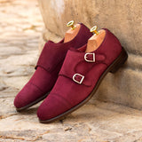 Gentlemen Double Monk in Wine Colour Kid Suede Calf Leather with Goodyear Welt