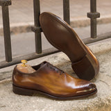 Gentlemen Wholecut with Hand Painted Cognac Patina in Calf Leather with Goodyear Welt