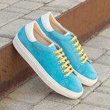 Gentlemen's & Young Adult - Activo - Turquoise Kid Suede with Back & Trim in Hand Painted White Box Calf Leather