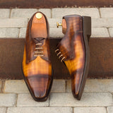 Gentlemen Derby in Hand Painted Cognac & Brown Patina - Calf Leather with Goodyear Welt