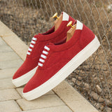Gentlemen Ocio Sneaker - Red Linen Fabric combined with Hand Painted White Box Calf Leather