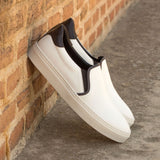 Gentlemen Diario Slip On - White Box Calf Leather with Backstrip in Hand Painted Black Embossed Croco Calf Leather
