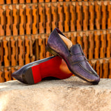 Gentlemen Cortes Slip On with Hand Painted Purple Patina in Calf Leather