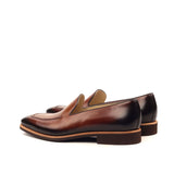 Gentlemen Loafer in Hand Painted & Burnished Medium Brown and Dark Brown Calf Leather with Goodyear Welt
