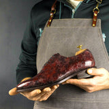 Limited Edition - Wholecut Cráneo with Laser Engraved Skull Pattern in Hand Painted Burgundy Patina - including matching Patina Leather Belt