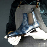 Limited Edition - Gentlemen Chelsea Boot with Hand Painted Oceano Croc Patina - including matching Patina Leather Belt