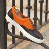 Gentlemen Ocio Sneaker - Hand Painted Dark Brown Calf Leather combined with Orange Kid Suede Calf Leather