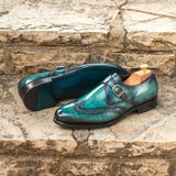 Gentlemen Single Monk in Hand Painted Turquoise Patina in Calf Leather with Goodyear Welt