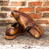 Gentlemen Single Monk in Hand Painted Cognac Patina - Calf Leather with Goodyear Welt
