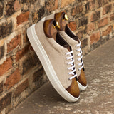 Gentlemen's & Young Adult - Activo in Ice Linen Fabric with Hand Painted Cognac Patina in Calf Leather
