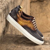 Gentlemen Ocio Sneaker - Hand Painted Grey & Cognac Patina in Calf Leather