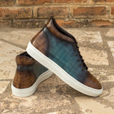 Gentlemen Alto Sneaker - Hand Painted Turquoise Patina with Hand Painted Brown Patina in Calf Leather