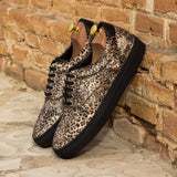 Gentlemen Ocio Sneaker - Leopard Velvet Sartorial Fabric with Heel Tab in Black Box Calf Leather