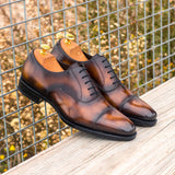 Gentlemen Oxford in Hand Painted Tobacco Patina - Calf Leather with Goodyear Welt & Beveled Waist