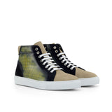 Gentlemen Alto Juego Sneaker -  Hand Painted Khaki Patina in Calf Leather with Camel & Black Kid Suede Calf Leather