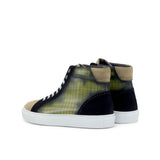 Gentlemen Alto Juego Sneaker -  Hand Painted Khaki Patina in Calf Leather with Camel & Black Kid Suede Calf Leather