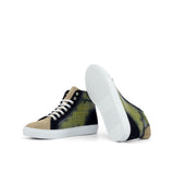 Gentlemen Alto Juego Sneaker -  Hand Painted Khaki Patina in Calf Leather with Camel & Black Kid Suede Calf Leather